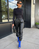 Pure Color Sexy PU Leather Casual Leather Pants