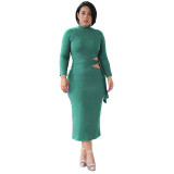 Wish Large Size Tight-fitting Solid Color High-waist Hollow Dress