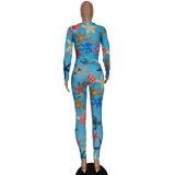Autumn New Fashion Ocean Print Temperament Suit