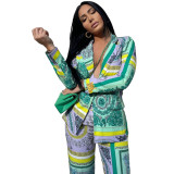 Fashionable Printed Stretch Fabric Pants Suit