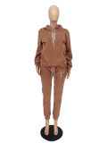 Hot Sale Hooded Drawstring Embroidery Leisure Suit