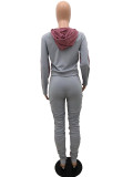 Stitching Color Matching Hooded Pleated Slim Suit
