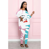 Round Neck Side Exposed Fashion Positioning Sexy Lips Print Suit