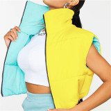 Fashion Stand-Up Collar Sleeveless Cotton Vest With Zipper Placket