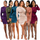 Nightclub Wear Velvet Chain Jacket Knotted Split Skirt Suit