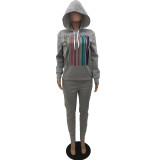 Letter And Running Water Print Hooded New Fashion Suit