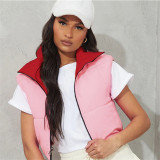 Fashion Stand-Up Collar Sleeveless Cotton Vest With Zipper Placket