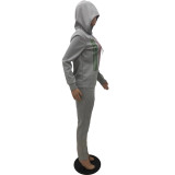 Letter And Running Water Print Hooded New Fashion Suit
