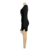 Sexy Strappy Pleated Hip Dress In Dolid Color