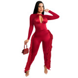 Halter Tube Top Fringed Back Zipper Fashionable Sexy Jumpsuit
