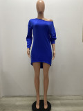 New Wis Fashion Solid Color Diagonal Collar Dress