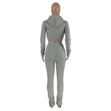 Zipper Pile Sleeve Pile Pile Pants Cropped And Velvet Sweater Suit