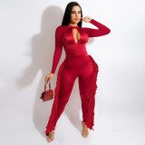 Halter Tube Top Fringed Back Zipper Fashionable Sexy Jumpsuit