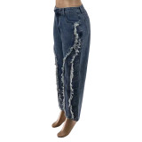 New Stylish Sexy Jeans With Fried Salt Fringe