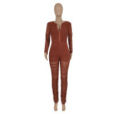 New Fashion Sexy Mesh Pleated Micro-sleeve Jumpsuit