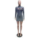 Winter New Sexy Hollow Long-sleeved Sweater Dress