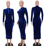 New Fashion Slim Bright Velvet Solid Color Dress