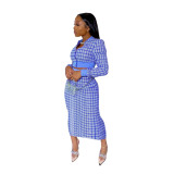 New Digital Printed Threaded Long Sleeve Hip Skirt Set