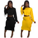 Autumn And Winter Solid Color Fringed Long-sleeved Hip Skirt Suit