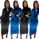 New Fashion Slim Bright Velvet Solid Color Dress