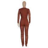 New Fashion Sexy Mesh Pleated Micro-sleeve Jumpsuit