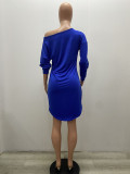 New Wis Fashion Solid Color Diagonal Collar Dress