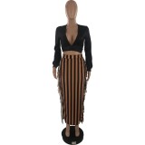 Autumn Fashion Cute Sexy Fringed Long Skirt Suit