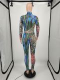 Autumn And Winter Fashion Stretch Print Sexy Mesh Jumpsuit