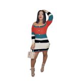 Wish Sexy One-shoulder Striped Multicolor Dress