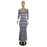 Wish Autumn And Winter Striped Bag Hip Long Dress