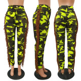 Ripped Burnt Fringed Camouflage Sports Joint Slim-fit Jeans