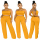 Wish Solid Color Sexy Pleated Chest Wrapped Loose Wide-leg Pants Suit