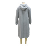 Loose Fashion Hooded Solid Color Pocket Small Sweater Dress