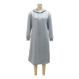 Loose Fashion Hooded Solid Color Pocket Small Sweater Dress