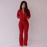 Casual Solid Color Sweatshirt Flared Pants Suit