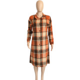 Mid-length Fashion Classic Plaid Single-breasted Woolen Coat