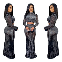 Elegant Sexy Hot Rhinestone Half-length Skirt Evening Dress Set