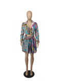 Loose Tie Print Shirt Colorful Pleated Skirt Suit