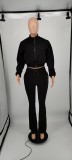Casual Solid Color Sweatshirt Flared Pants Suit