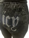 New Hot Style Gold Velvet Hot Rhinestone Letters Casual Suit