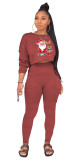 Fashion Hot Christmas Round Neck and Logo Sweatshirt Pocket Pants Set