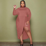 Fashion Plus Size Solid Color Sexy Fake Two-piece Dress