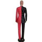 Fashion PU Soft Leather Suit Splicing Temperament Suit