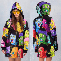 Personality Fashion Halloween Cartoon Print Hooded Jacket