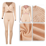 Fashion Solid Color Twisted Top Trousers Sweater Suit