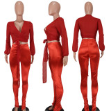 Personality Fashion New Chiffon Top + Metal Pants Set