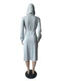 Fashion Double Drawstring Strap Hooded Sweatshirt Slit Dress