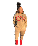 Letter Print Hooded Sweatshirt Set With Pockets