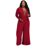 Large Size Home Fashion Solid Color Wide-leg Loose-fitting Jumpsuit