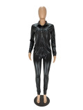 Fashion Elastic Snake Print Faux Leather Sexy Suit